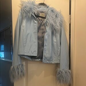 Urban Outfitters Light Blue Faux Fur Trimmed Jacket